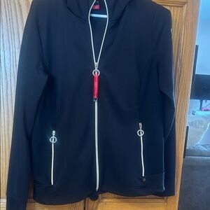 Women's Black Zip-Up Jacket with White Zipper by Luhta